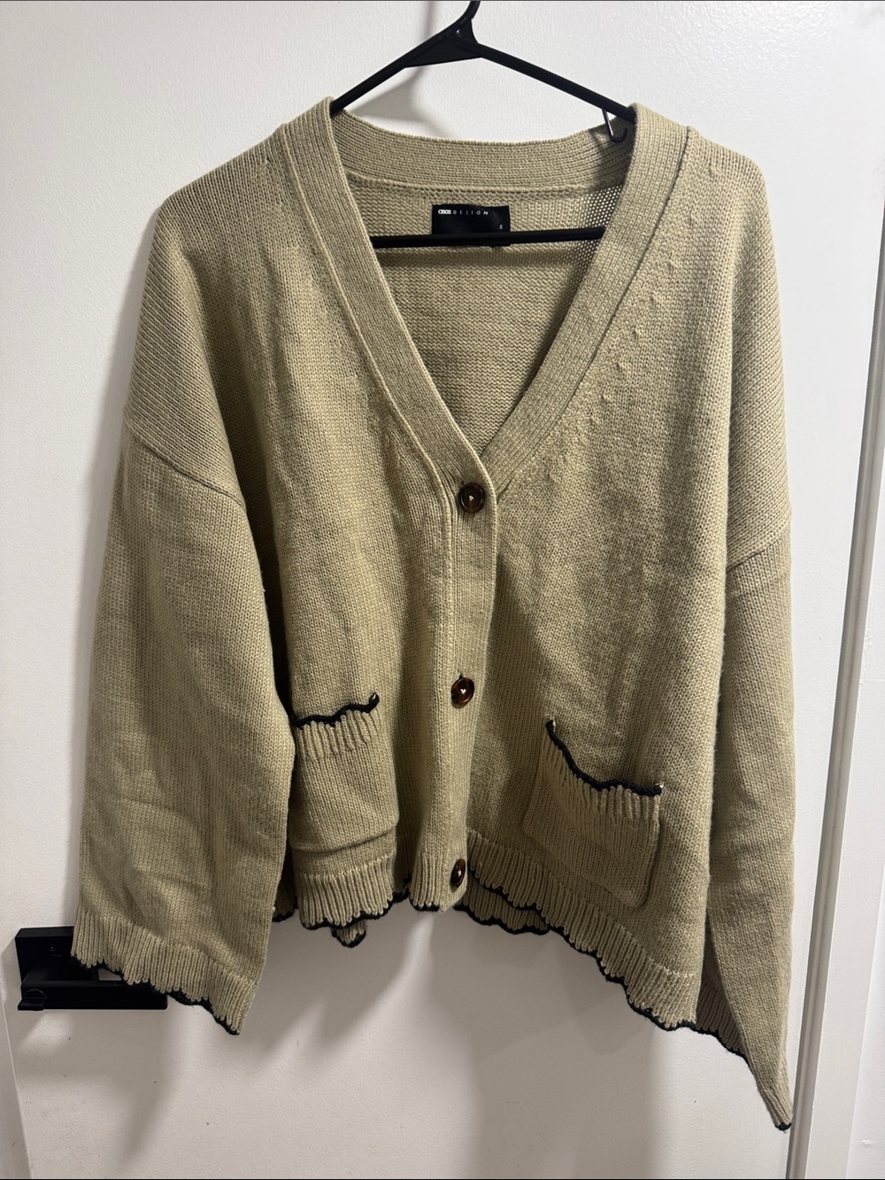 ASOS Beige V-Neck Button Cardigan with Contrast Trim